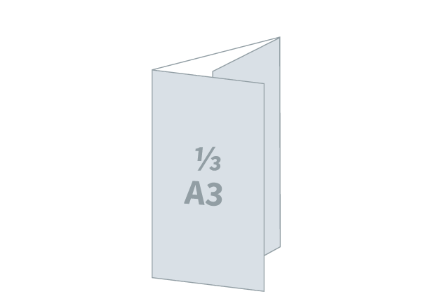 Faltblatt 3 x 1/3 A3 - 3D UV Spot: 420x297 / 140x297 mm – Wickelfalz (D2)