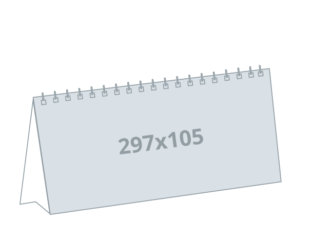 Tischkalender 1/2 A4: 297x105 mm - Quer, Wire-O-Bindung (D8)